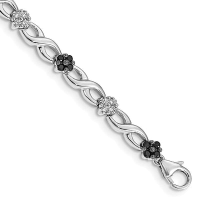 14K Gelbgold Armband mit weißen und schwarzen natürlichen Diamanten in Blumendesign
