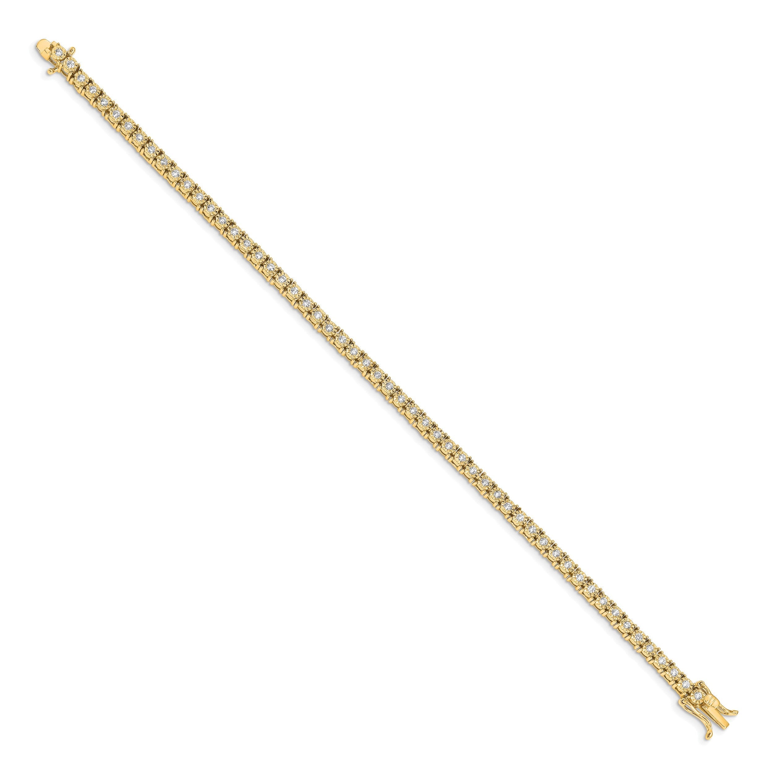 14K Gelbgold Komplett 1 Karat Diamant Illusion Setting 7 Zoll Tennis Armband