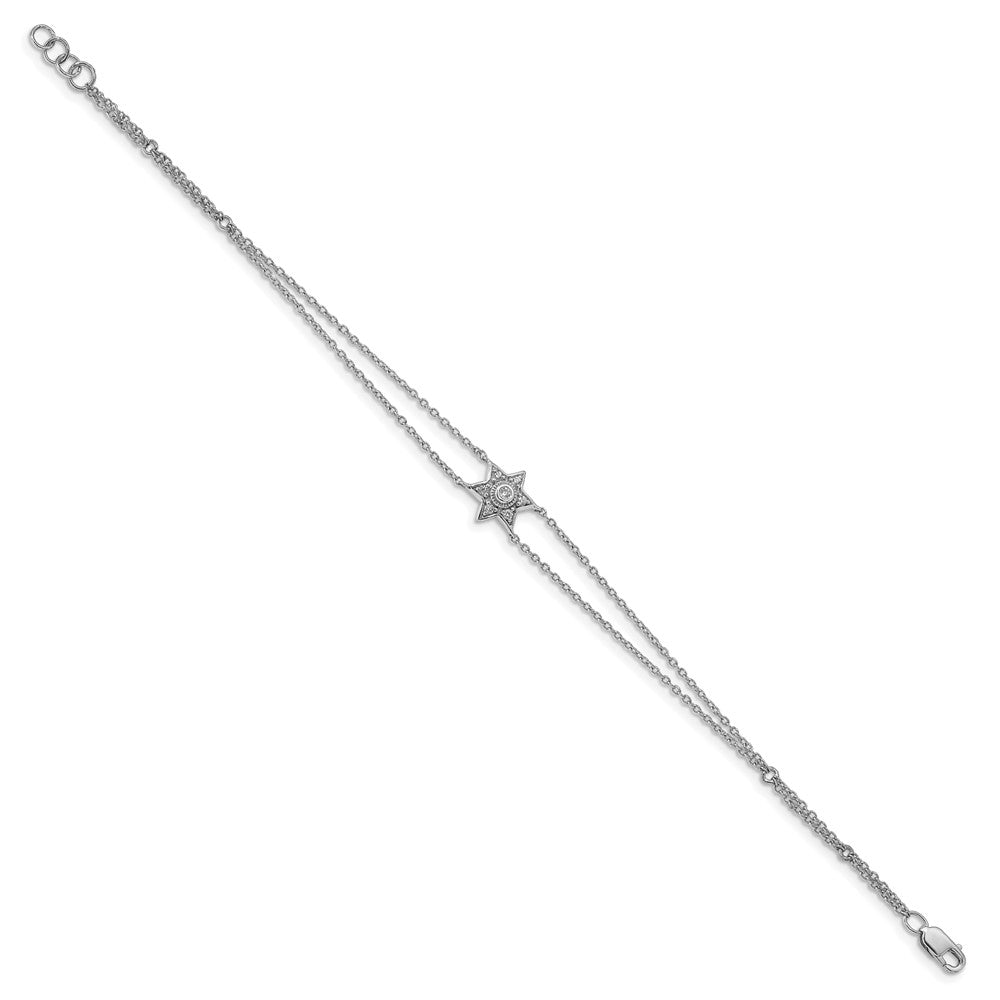 14K Weißgold Armband mit natürlichem Diamant-Stern, 19,1 cm mit 1,3 cm Verlängerung