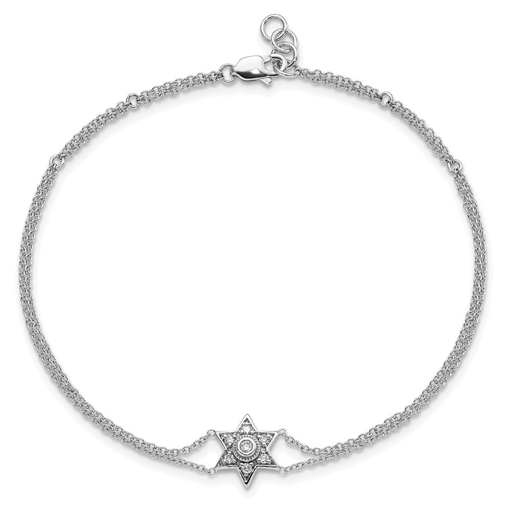 14K Weißgold Armband mit natürlichem Diamant-Stern, 19,1 cm mit 1,3 cm Verlängerung