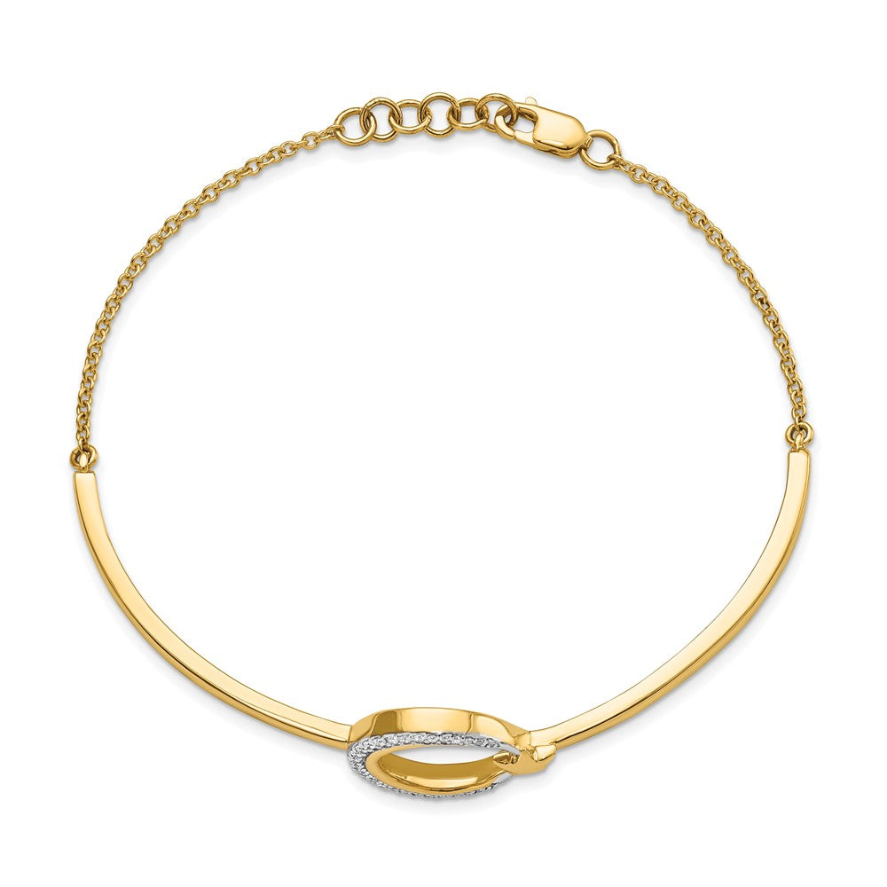 14K Gelbgold poliertes Mond- und Stern-Armband mit natürlichen Diamanten, 17,8 cm mit 1,3 cm Verlängerung