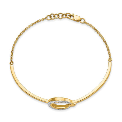 14K Gelbgold poliertes Mond- und Stern-Armband mit natürlichen Diamanten, 17,8 cm mit 1,3 cm Verlängerung
