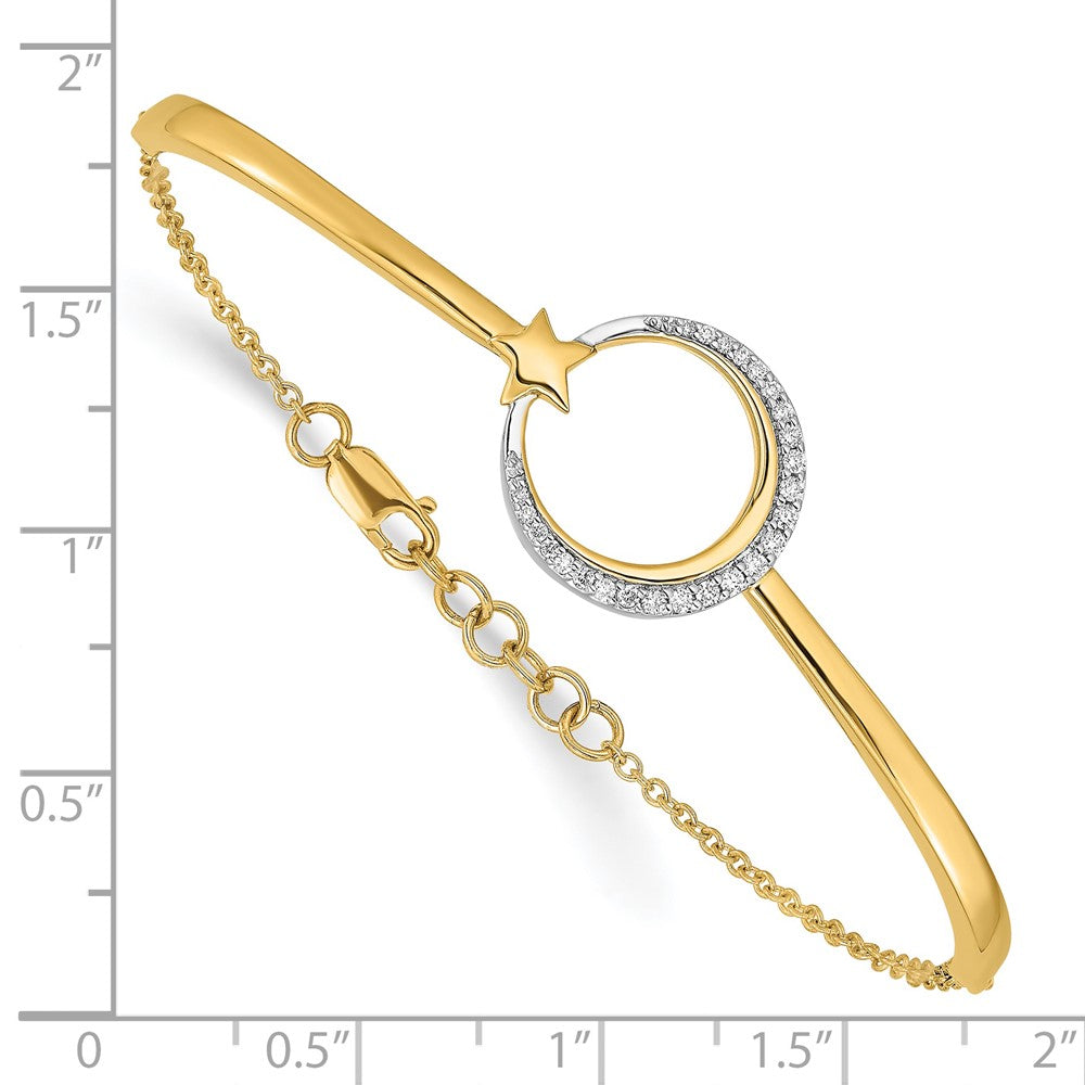 14K Gelbgold poliertes Mond- und Stern-Armband mit natürlichen Diamanten, 17,8 cm mit 1,3 cm Verlängerung