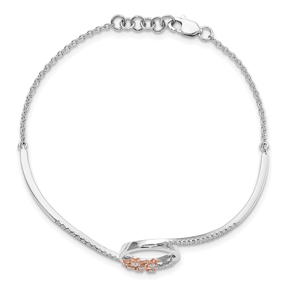 14K Bicolor Armreif „Mond und Sterne“ mit natürlichen Diamanten, 17,8 cm mit 1,3 cm Verlängerung