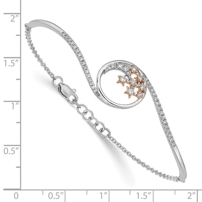 14K Bicolor Armreif „Mond und Sterne“ mit natürlichen Diamanten, 17,8 cm mit 1,3 cm Verlängerung