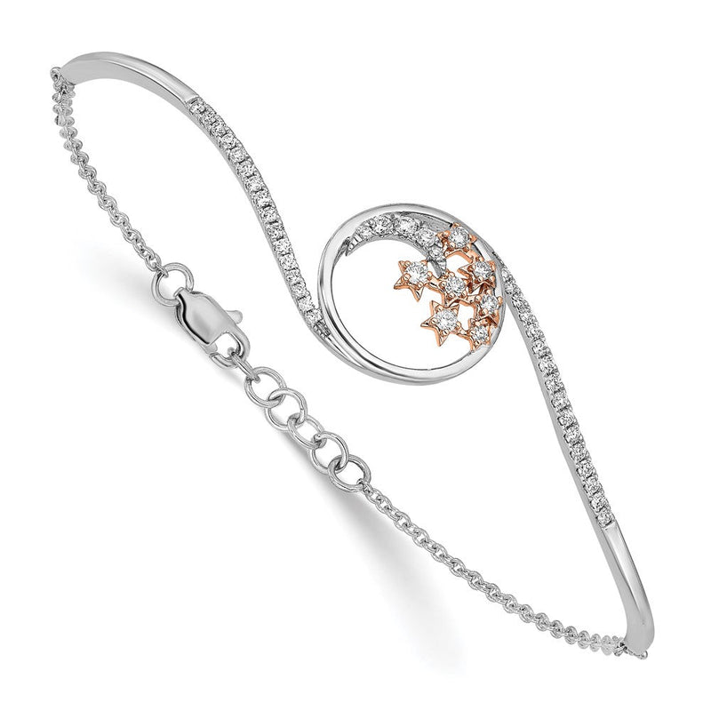 14K Bicolor Armreif „Mond und Sterne“ mit natürlichen Diamanten, 17,8 cm mit 1,3 cm Verlängerung