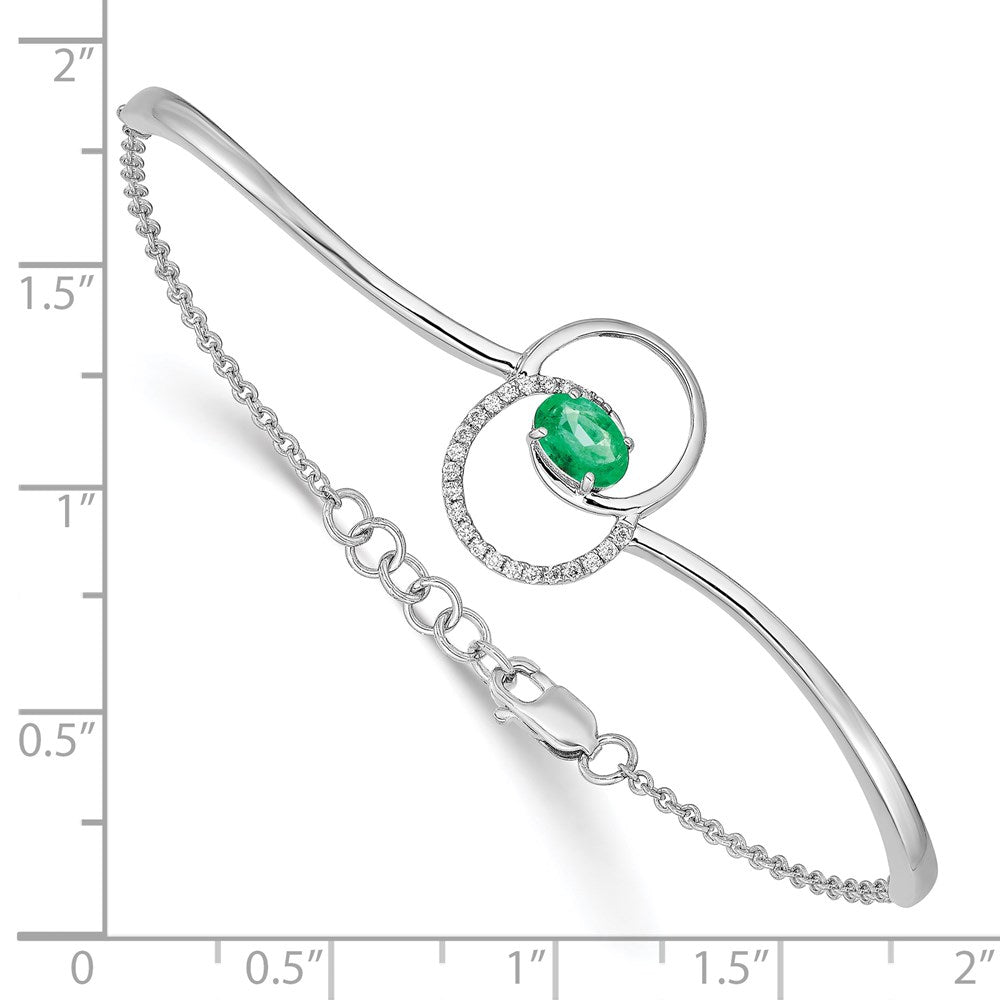 14K Gelbgold Armreif mit Smaragd und natürlichem Diamant, 17,8 cm mit 1,3 cm Verlängerung