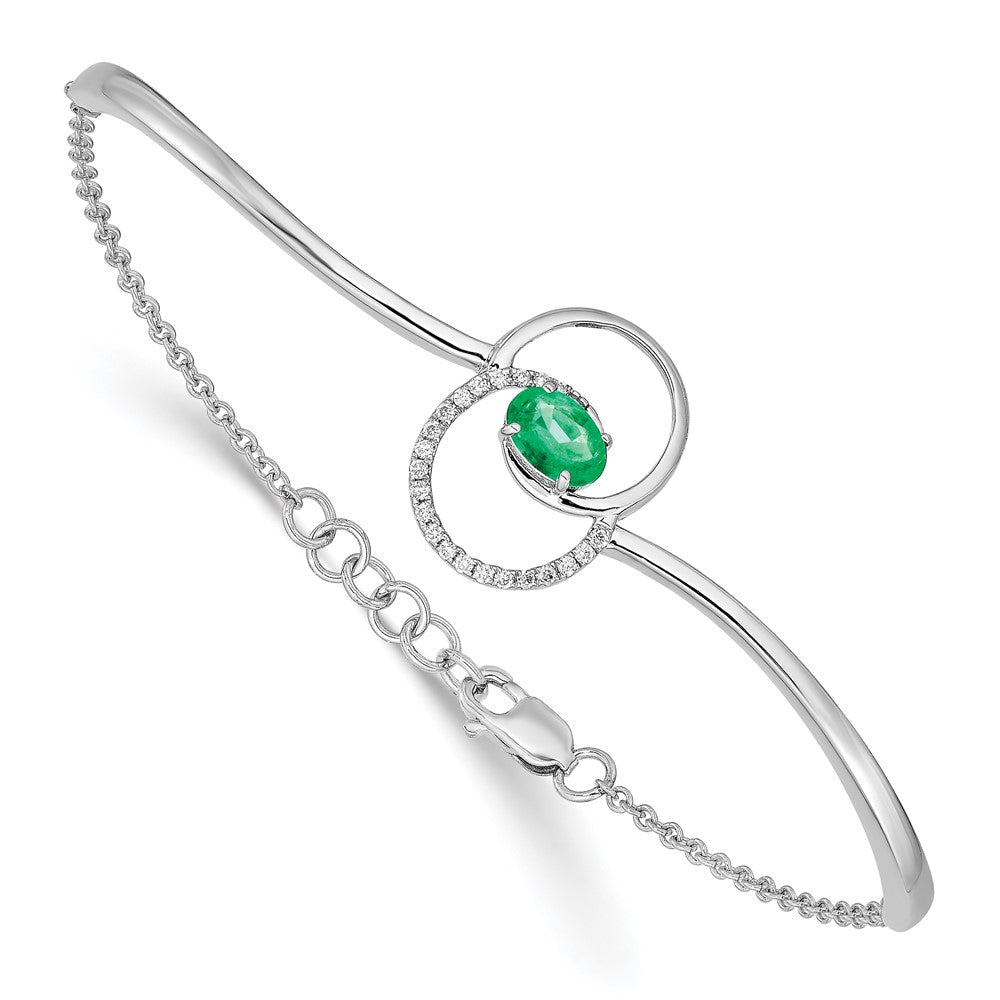 14K Gelbgold Armreif mit Smaragd und natürlichem Diamant, 17,8 cm mit 1,3 cm Verlängerung