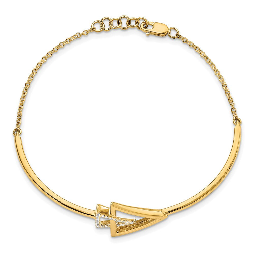 14K Gelbgold Armreif mit natürlichen Diamanten, poliert, Dreieck-Design, 17,8 cm mit 1,3 cm Verlängerung