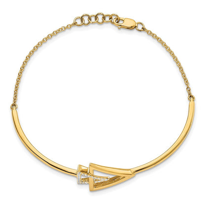 14K Gelbgold Armreif mit natürlichen Diamanten, poliert, Dreieck-Design, 17,8 cm mit 1,3 cm Verlängerung