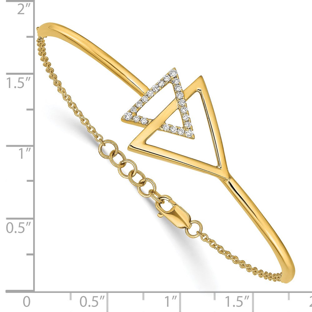 14K Gelbgold Armreif mit natürlichen Diamanten, poliert, Dreieck-Design, 17,8 cm mit 1,3 cm Verlängerung