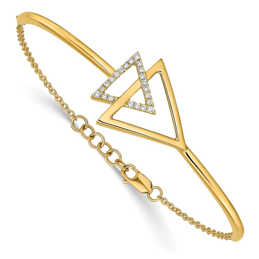 14K Gelbgold Armreif mit natürlichen Diamanten, poliert, Dreieck-Design, 17,8 cm mit 1,3 cm Verlängerung