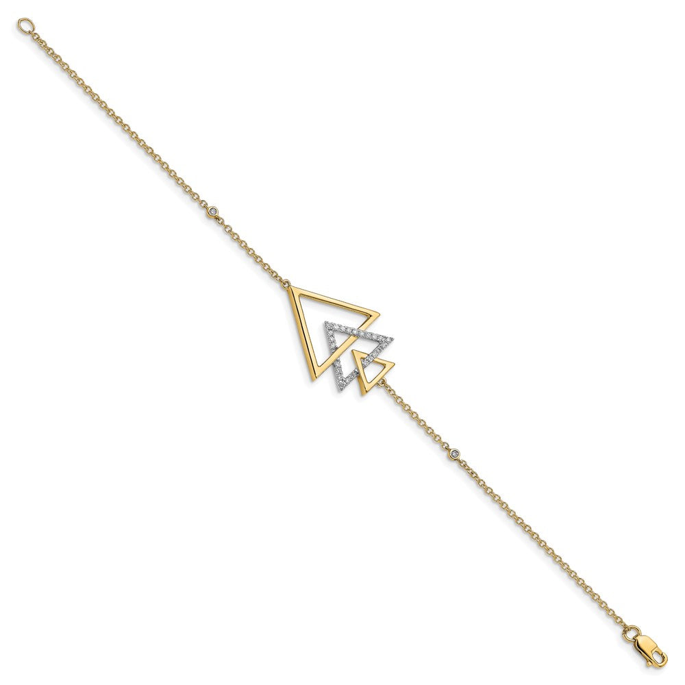 14K Gelbgold Armband mit poliertem, dreifach gestapeltem Dreieck und natürlichen Diamanten, 17,8 cm