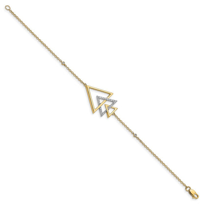 14K Gelbgold Armband mit poliertem, dreifach gestapeltem Dreieck und natürlichen Diamanten, 17,8 cm