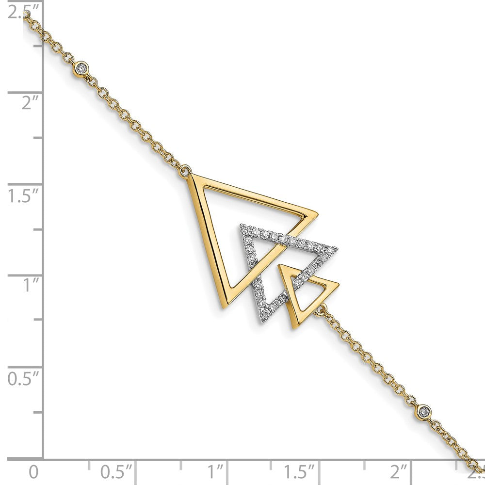 14K Gelbgold Armband mit poliertem, dreifach gestapeltem Dreieck und natürlichen Diamanten, 17,8 cm