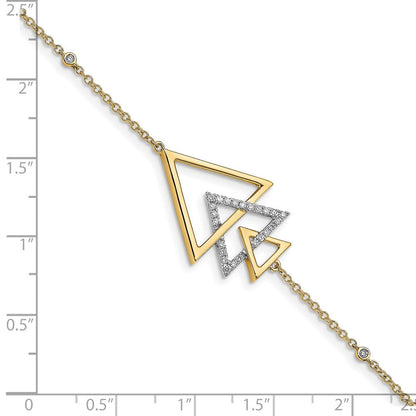 14K Gelbgold Armband mit poliertem, dreifach gestapeltem Dreieck und natürlichen Diamanten, 17,8 cm
