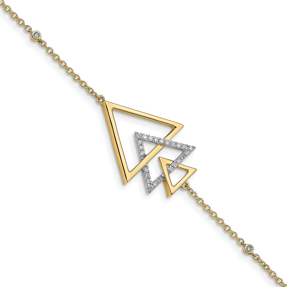 14K Gelbgold Armband mit poliertem, dreifach gestapeltem Dreieck und natürlichen Diamanten, 17,8 cm
