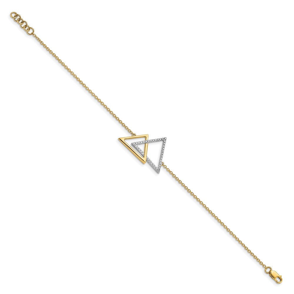 14K Gelbgold poliertes Doppel-Dreieck-Armband mit Diamanten, 17,8 cm mit 1,3 cm Verlängerung