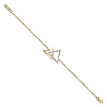 14K Gelbgold poliertes Doppel-Dreieck-Armband mit Diamanten, 17,8 cm mit 1,3 cm Verlängerung