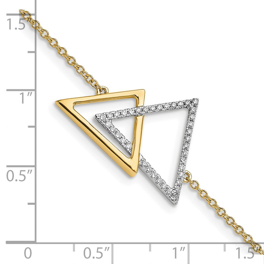14K Gelbgold poliertes Doppel-Dreieck-Armband mit Diamanten, 17,8 cm mit 1,3 cm Verlängerung