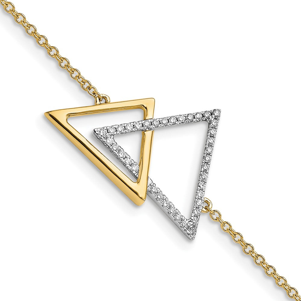 14K Gelbgold poliertes Doppel-Dreieck-Armband mit Diamanten, 17,8 cm mit 1,3 cm Verlängerung