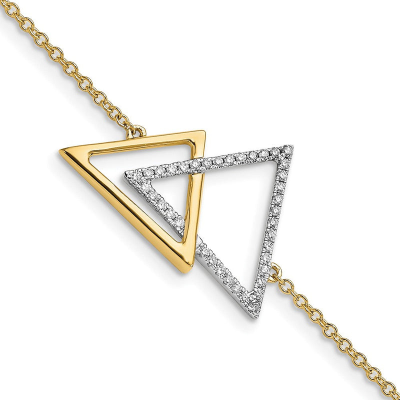 14K Gelbgold poliertes Doppel-Dreieck-Armband mit Diamanten, 17,8 cm mit 1,3 cm Verlängerung