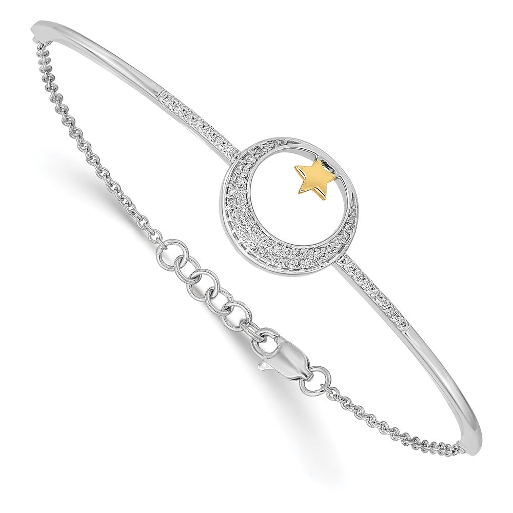 14K Gelbgold Armband Mond mit Stern, poliert, mit natürlichem Diamant, 7 Zoll mit 0,5 Zoll Verlängerung