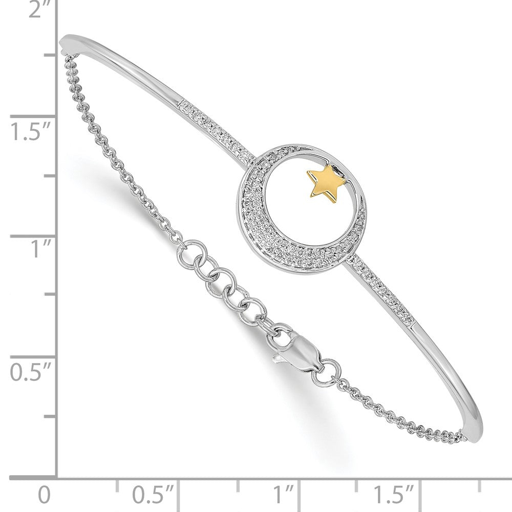 14K Gelbgold Armband Mond mit Stern, poliert, mit natürlichem Diamant, 7 Zoll mit 0,5 Zoll Verlängerung