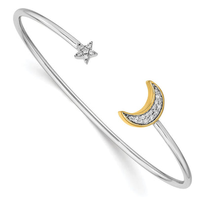 14K Gelbgold Manschettenarmreif mit Mond- und Sternmotiv und natürlichen Diamanten