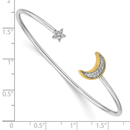 14K Gelbgold Manschettenarmreif mit Mond- und Sternmotiv und natürlichen Diamanten
