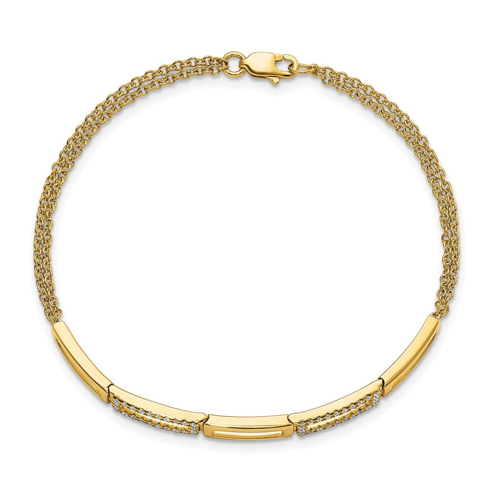 14K Gelbgold poliertes Armband mit natürlichen Diamanten und Rechteck-Gliedern, Doppelstrang, 17,8 cm