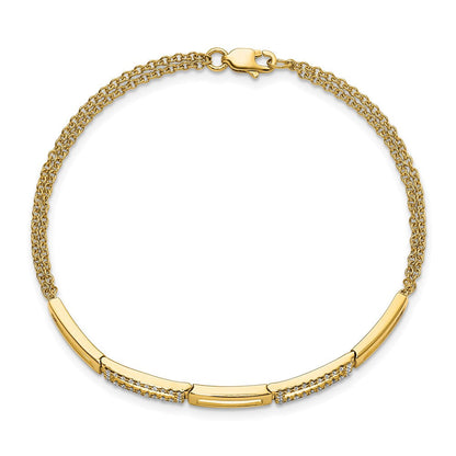 14K Gelbgold poliertes Armband mit natürlichen Diamanten und Rechteck-Gliedern, Doppelstrang, 17,8 cm