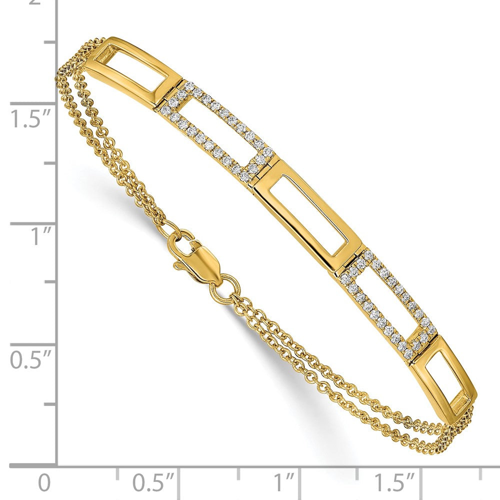 14K Gelbgold poliertes Armband mit natürlichen Diamanten und Rechteck-Gliedern, Doppelstrang, 17,8 cm