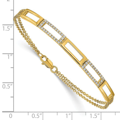 14K Gelbgold poliertes Armband mit natürlichen Diamanten und Rechteck-Gliedern, Doppelstrang, 17,8 cm