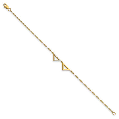 14K Gelbgold poliertes Armband mit natürlichen Diamanten, doppeltes Dreieck, 17,8 cm (7 Zoll)