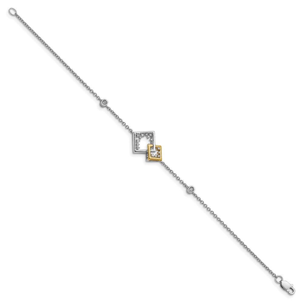 14K Gelbgold Armband mit natürlichen Diamanten, poliert, Doppel-Quadrat-Design, 17,8 cm (7 Zoll)