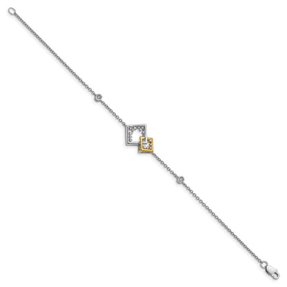 14K Gelbgold Armband mit natürlichen Diamanten, poliert, Doppel-Quadrat-Design, 17,8 cm (7 Zoll)