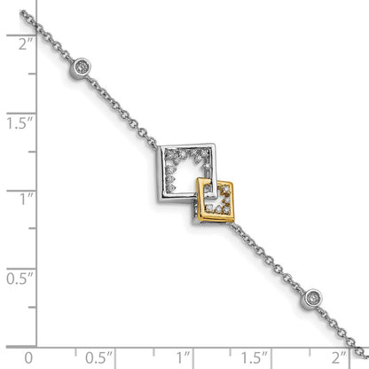 14K Gelbgold Armband mit natürlichen Diamanten, poliert, Doppel-Quadrat-Design, 17,8 cm (7 Zoll)