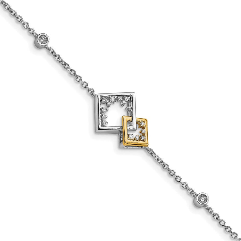 14K Gelbgold Armband mit natürlichen Diamanten, poliert, Doppel-Quadrat-Design, 17,8 cm (7 Zoll)