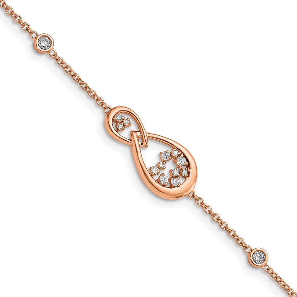 14K Gelbgold poliertes Armband mit natürlichen Diamanten, 17,8 cm (7 Zoll)