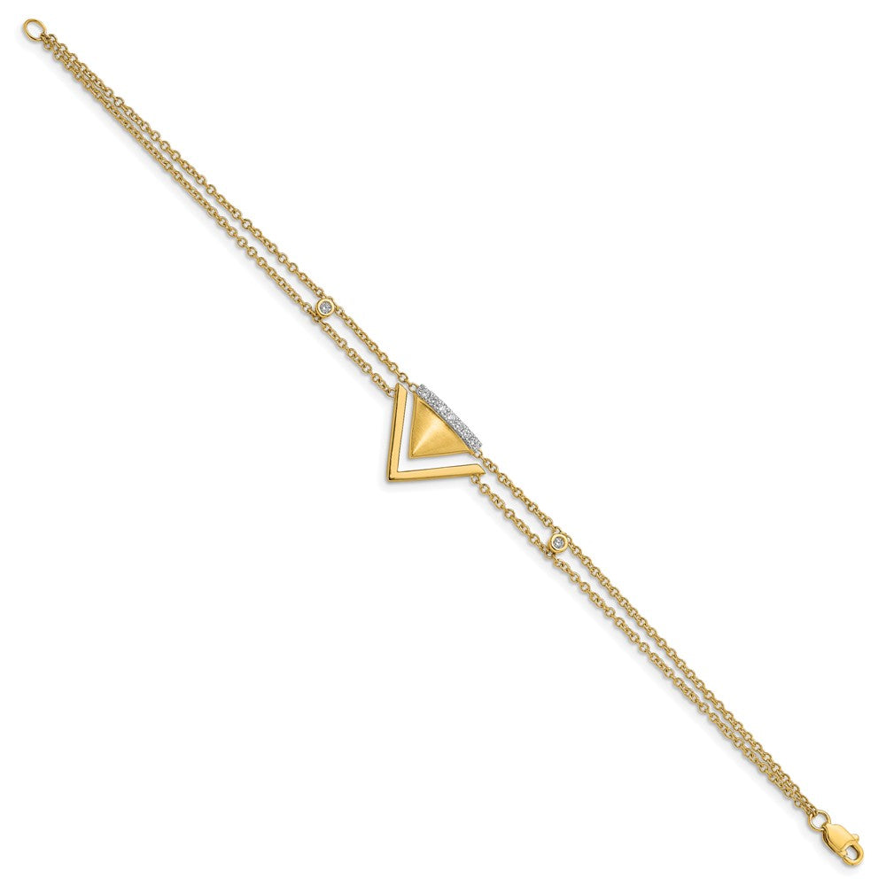 14K Gelbgold Satiniert/Poliert Natürlicher Diamant Doppel-Dreieck 2-reihiges Armband, 7 Zoll