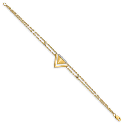 14K Gelbgold Satiniert/Poliert Natürlicher Diamant Doppel-Dreieck 2-reihiges Armband, 7 Zoll