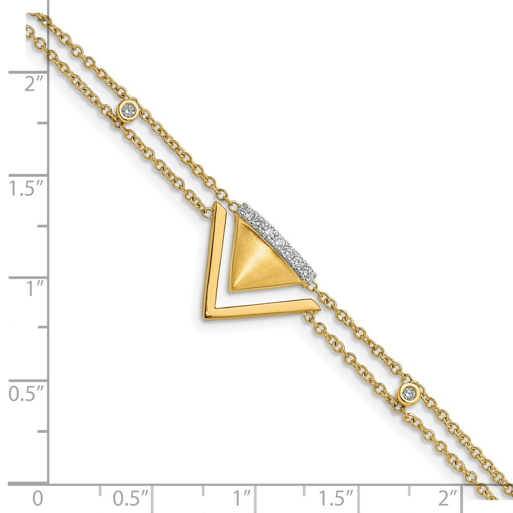 14K Gelbgold Satiniert/Poliert Natürlicher Diamant Doppel-Dreieck 2-reihiges Armband, 7 Zoll