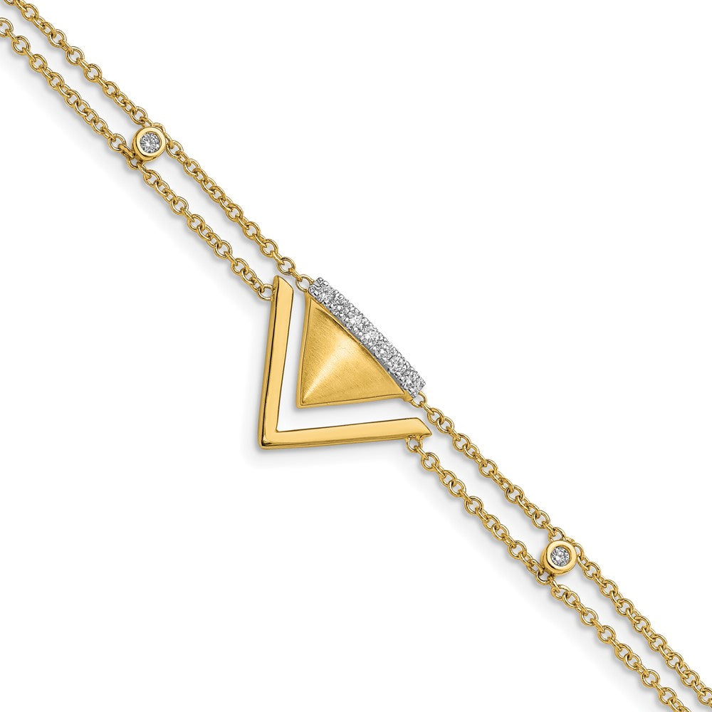 14K Gelbgold Satiniert/Poliert Natürlicher Diamant Doppel-Dreieck 2-reihiges Armband, 7 Zoll