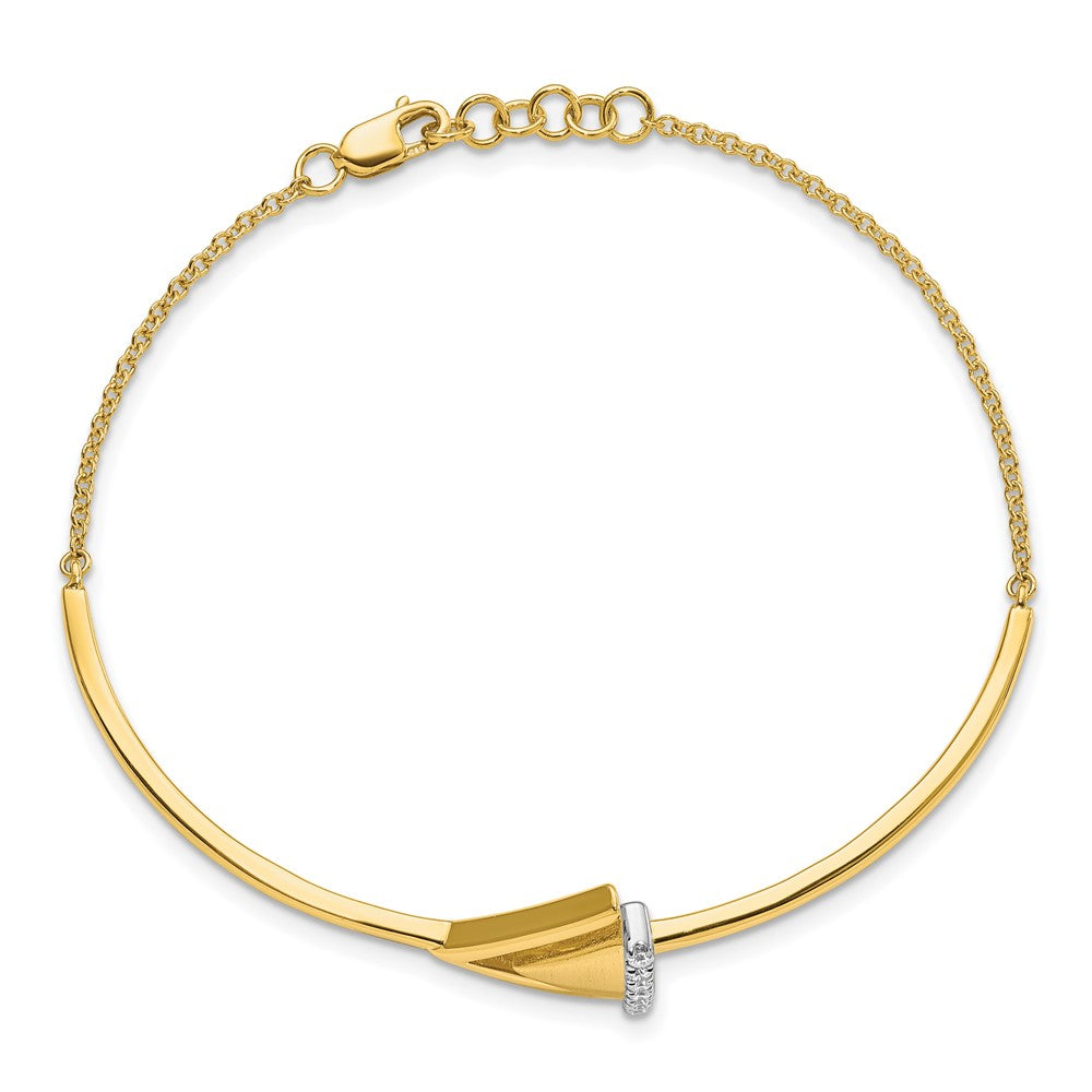14K Gelbgold Armband mit Satin-/Poliert-Finish, natürlichen Diamanten und doppeltem Dreieck-Stab, 17,8 cm mit 1,3 cm Verlängerung