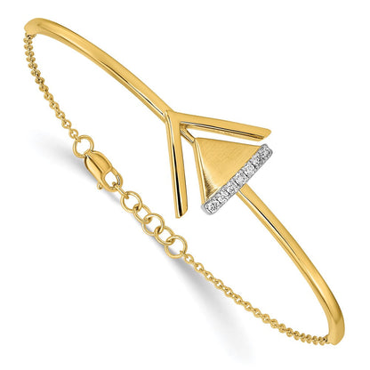 14K Gelbgold Armband mit Satin-/Poliert-Finish, natürlichen Diamanten und doppeltem Dreieck-Stab, 17,8 cm mit 1,3 cm Verlängerung