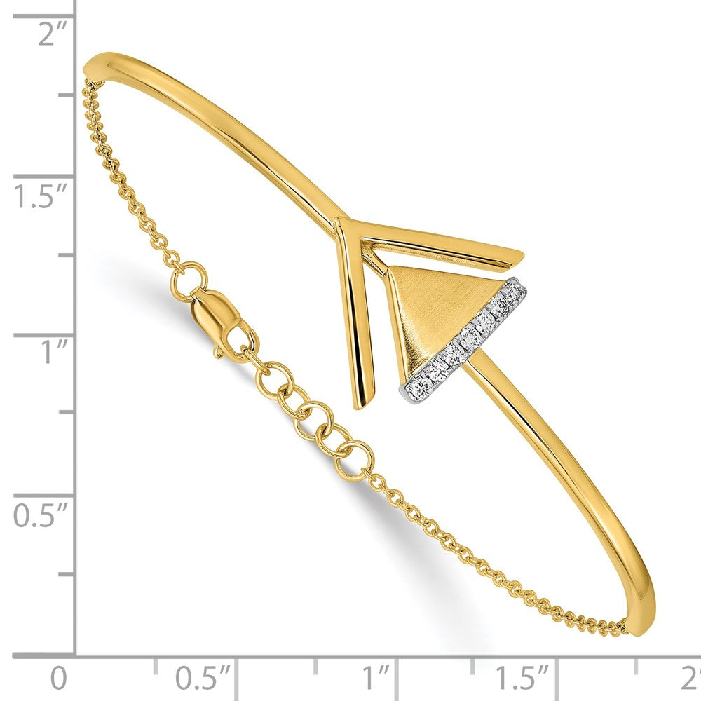 14K Gelbgold Armband mit Satin-/Poliert-Finish, natürlichen Diamanten und doppeltem Dreieck-Stab, 17,8 cm mit 1,3 cm Verlängerung