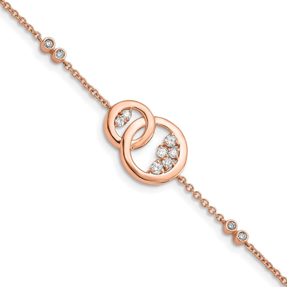 14K Gelbgold Armband mit natürlichen Diamanten, rund, Krappenfassung, 17,8 cm