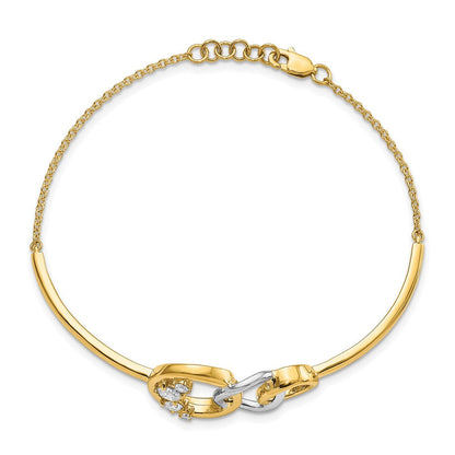 14K Bicolor Armband mit natürlichen Diamanten, poliert, Dreifachkreis-Design, 7 Zoll mit 0,5 Zoll Verlängerung
