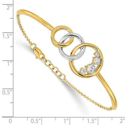14K Bicolor Armband mit natürlichen Diamanten, poliert, Dreifachkreis-Design, 7 Zoll mit 0,5 Zoll Verlängerung